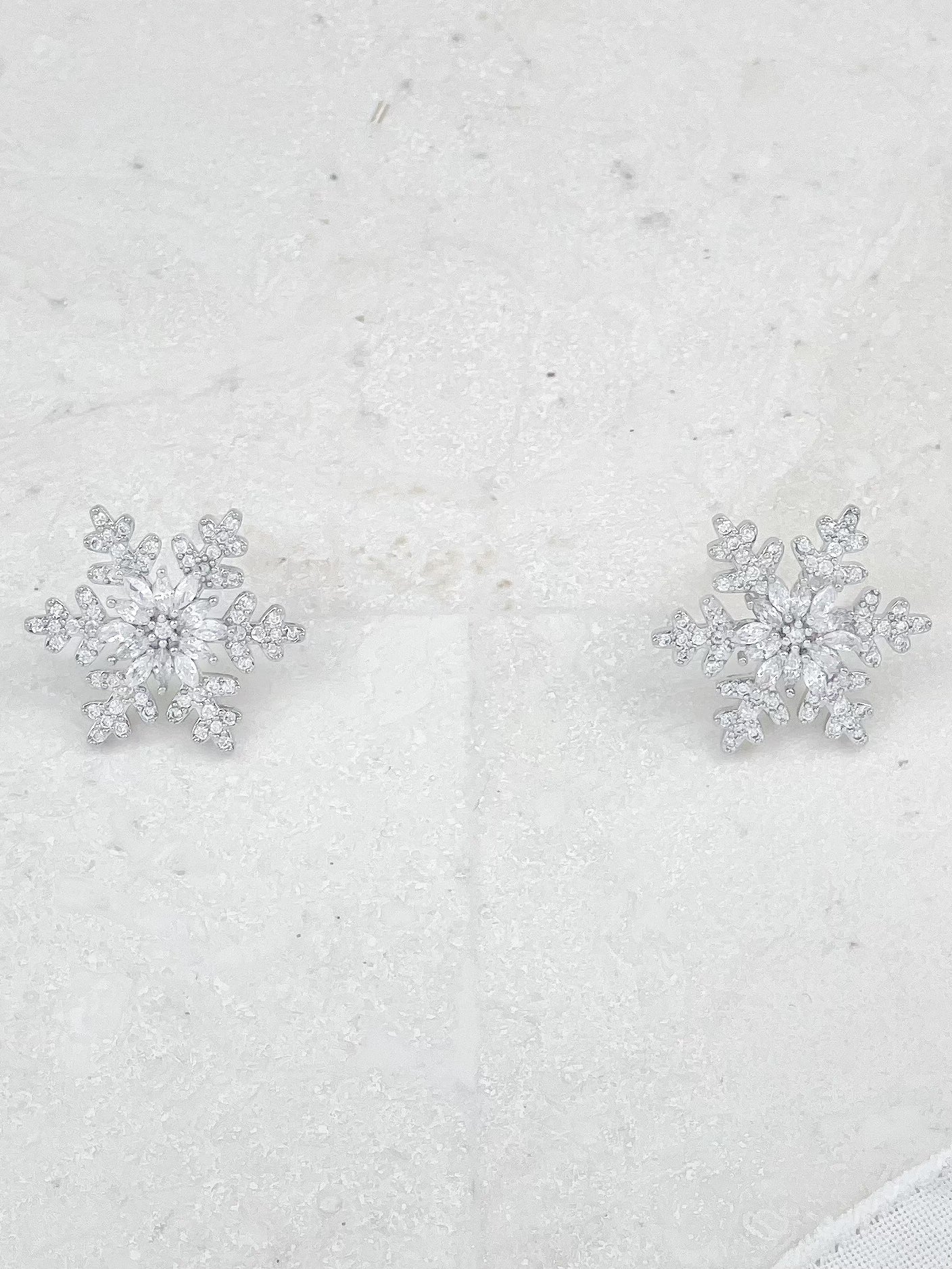 Silver Ice Clear Snowflakes Stud Earrings