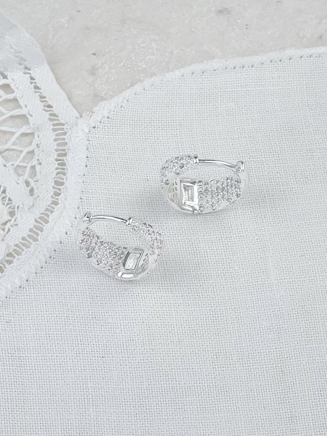 Silver Full Diamond Hoop Earrings