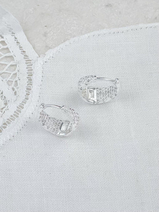 Silver Full Diamond Hoop Earrings