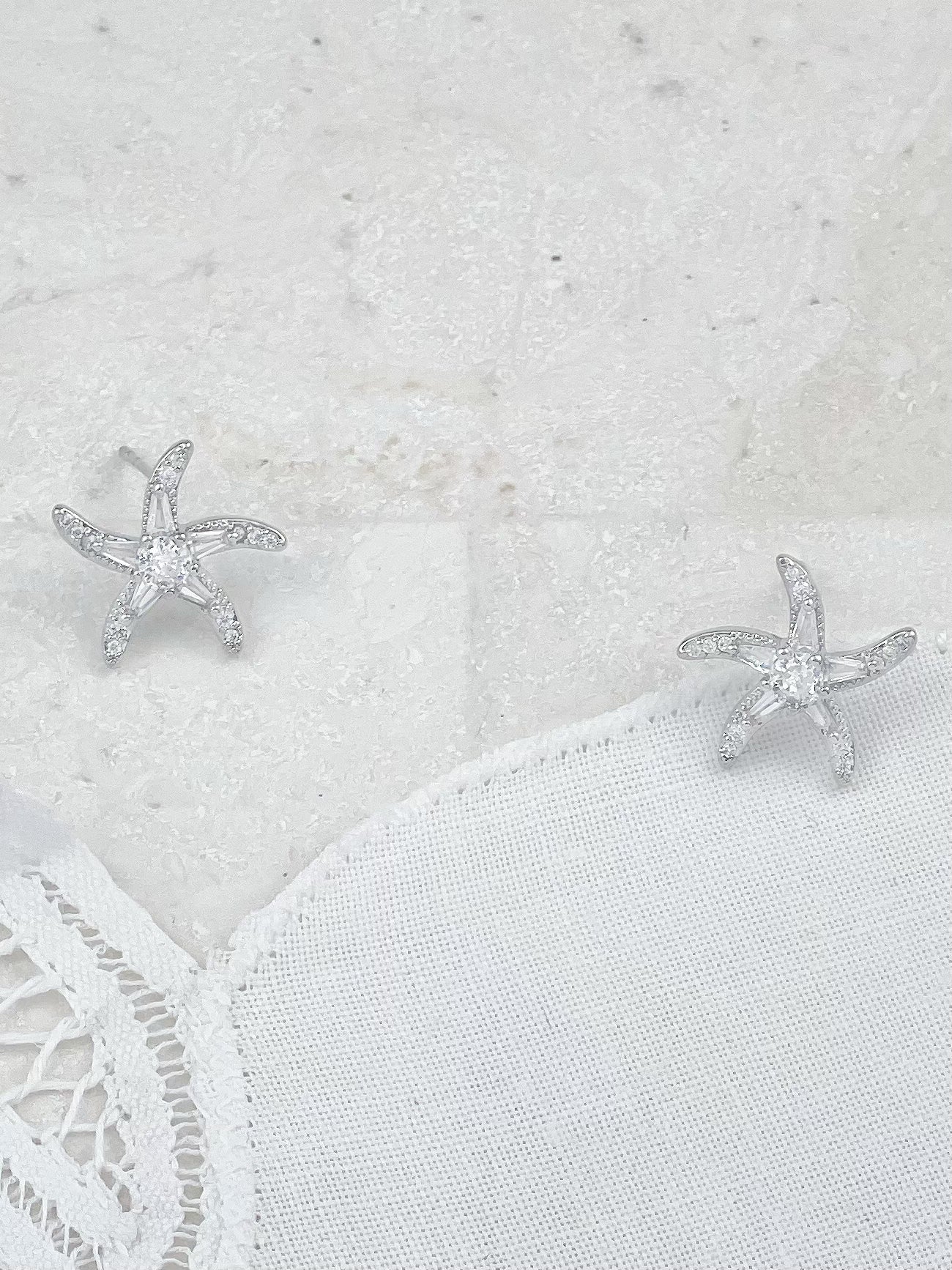 Silver Cubic Zirconia Starfish Stud Earrings