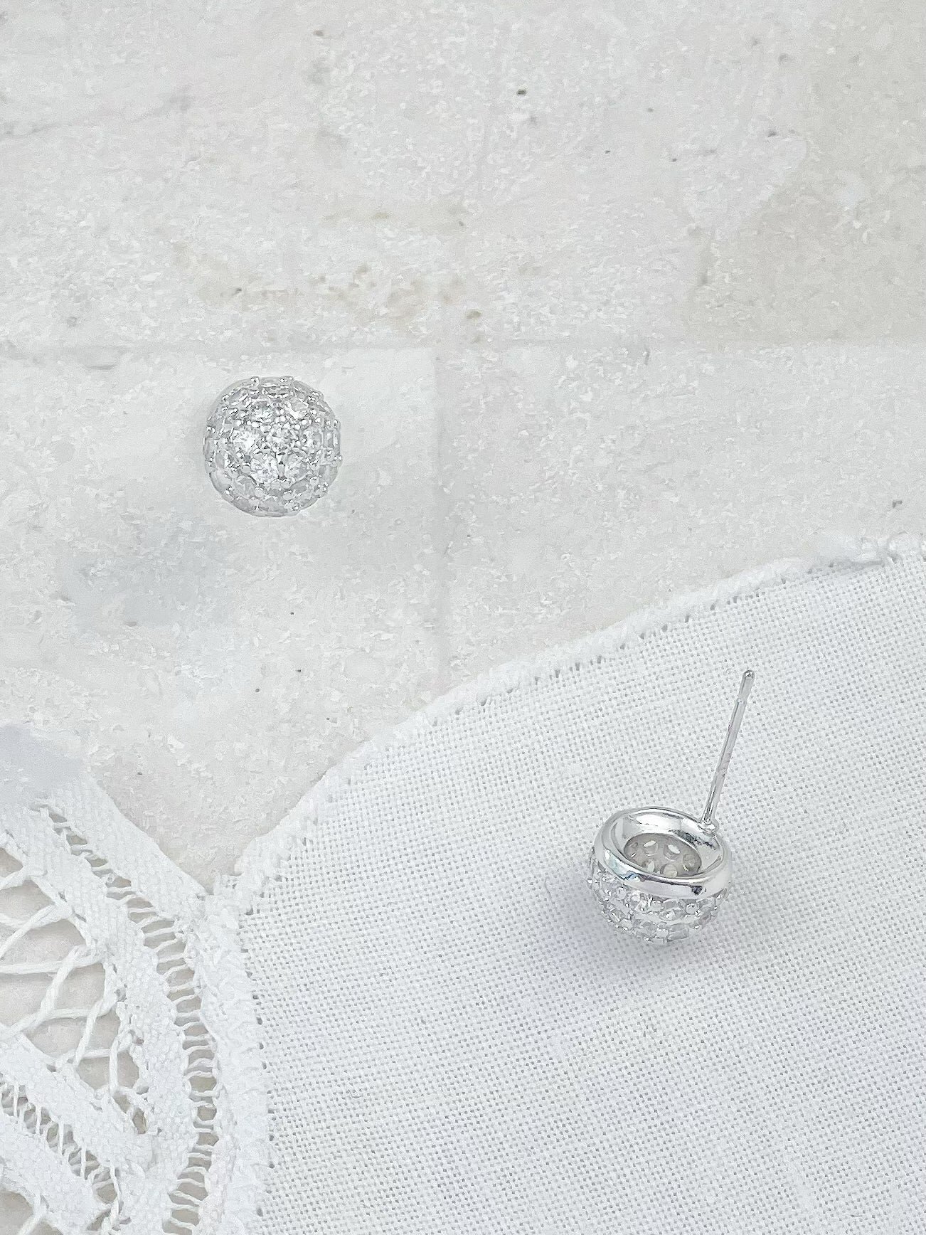 Silver Ball Diamond Stud Earrings