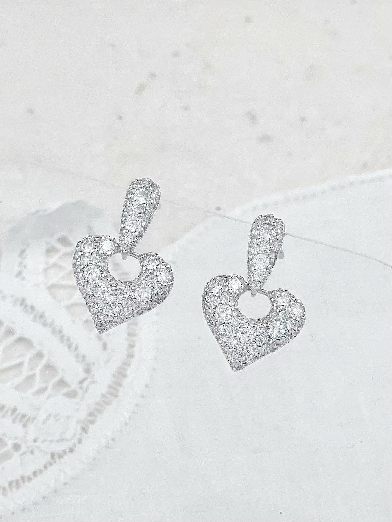 Gold /Silver Diamonds Water Drop Heart Earrings