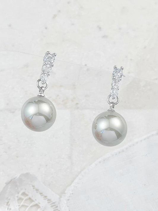 Silver Diamond Champagne Pearls Earrings