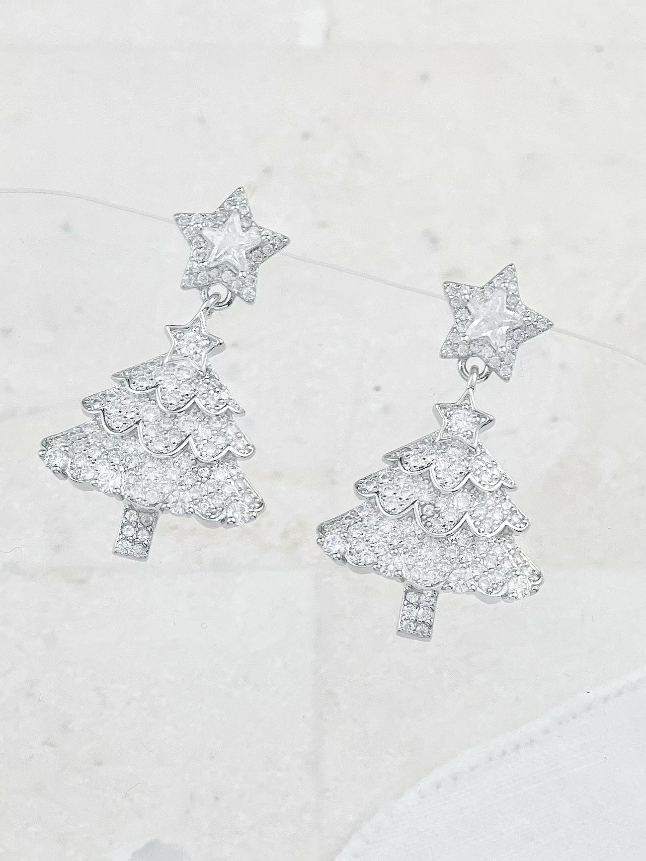 Silver Christmas Tree Earrings