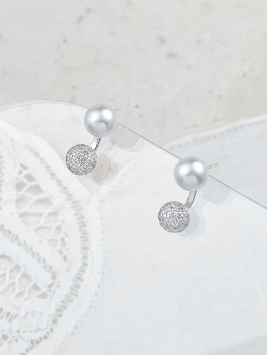 Silver Double Beads Stud Earrings