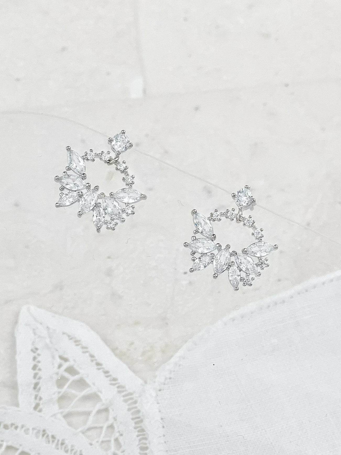 Silver Diamond Butterfly Bag Stud Earrings