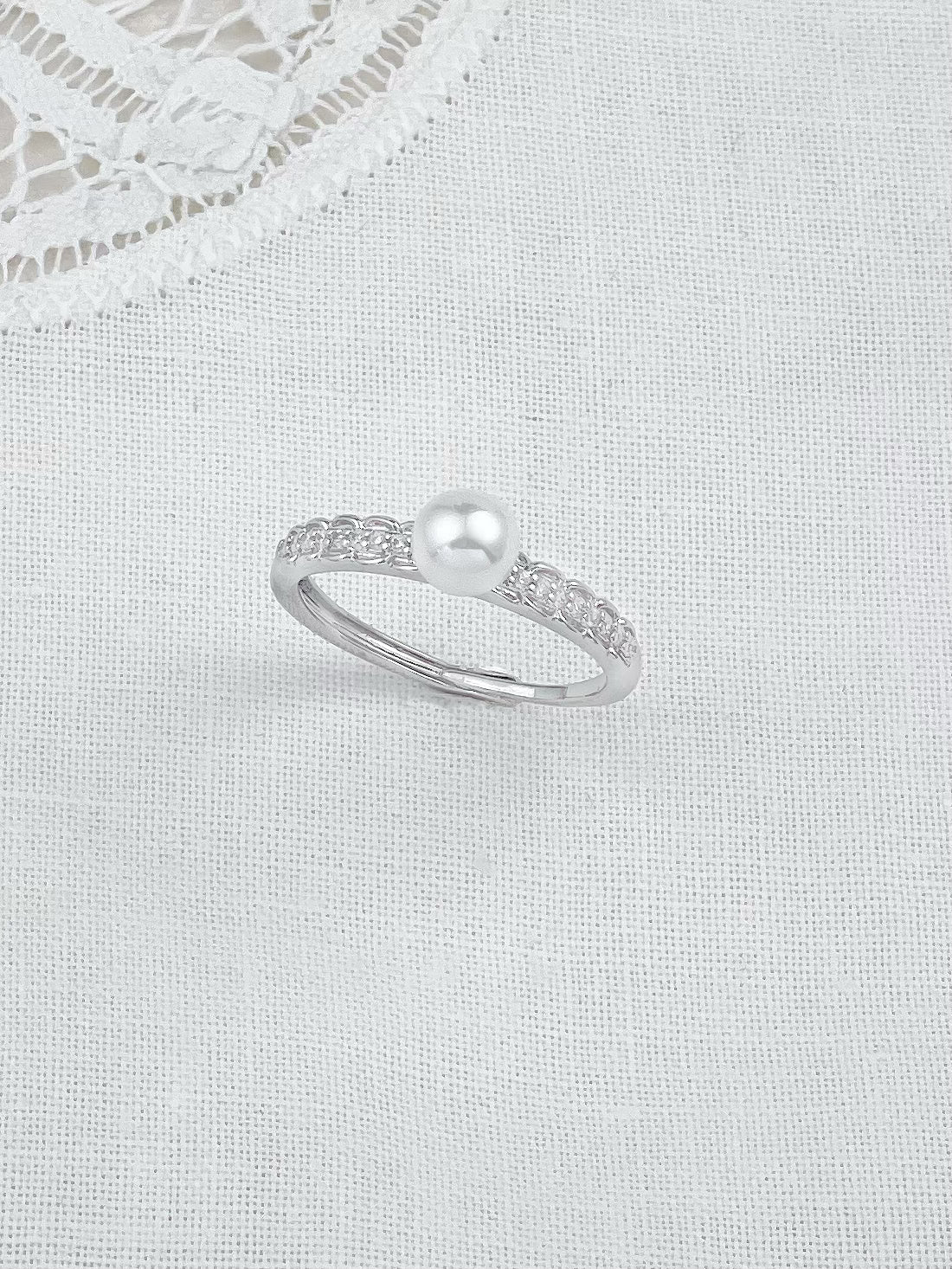 Silver Cubic Zirconia Pearl Ring