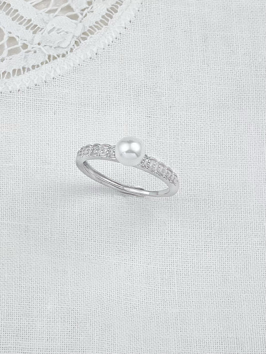 Silver Cubic Zirconia Pearl Ring