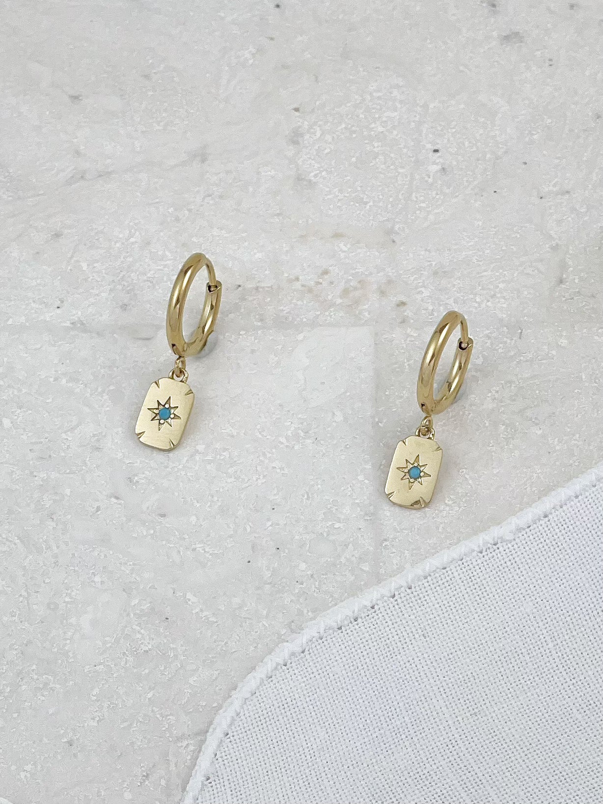 Gold Square Card Turquoise Earrings