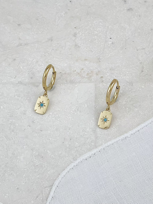 Gold Square Card Turquoise Earrings