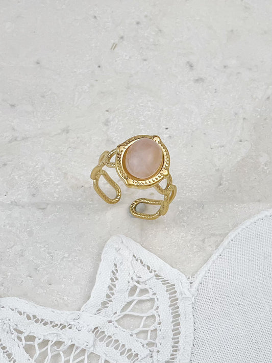 Gold Plated Pink Fluorite Vintage Hollow Ring