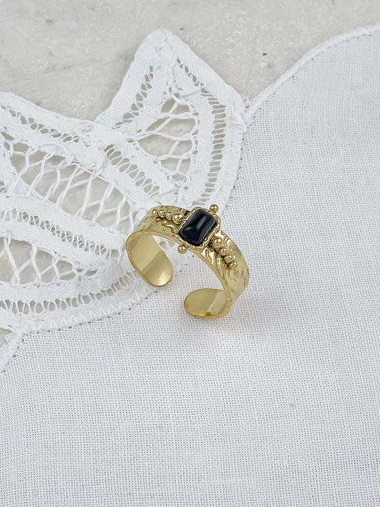 Gold Plated Vintage Molten Obsidian Ring