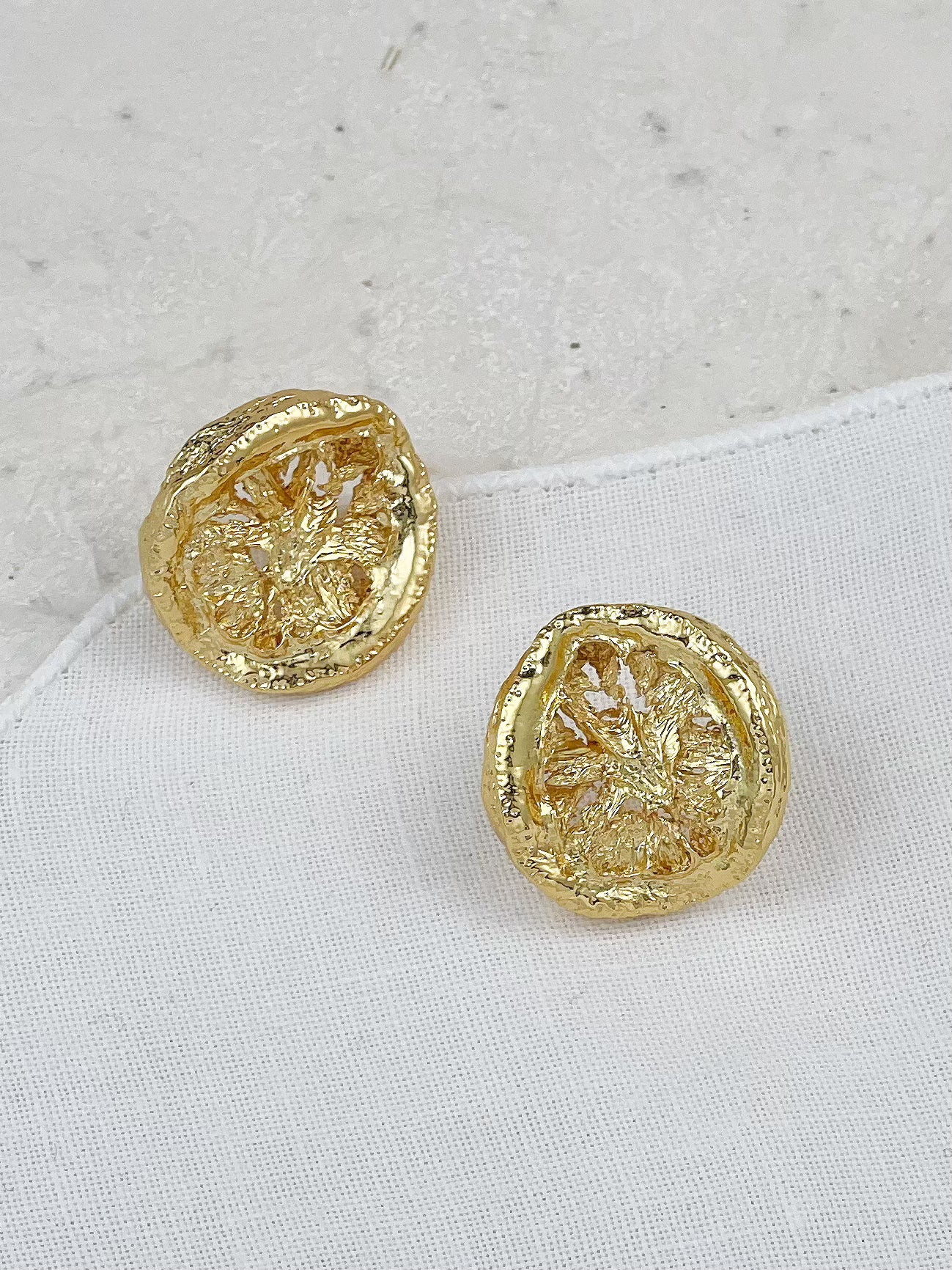 Gold Plated Vintage Molten Buttons Stud Earrings