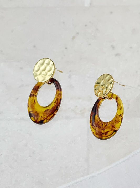 Gold Plated Molten Vintage Tortoiseshell Acrylic Hoop Earrings