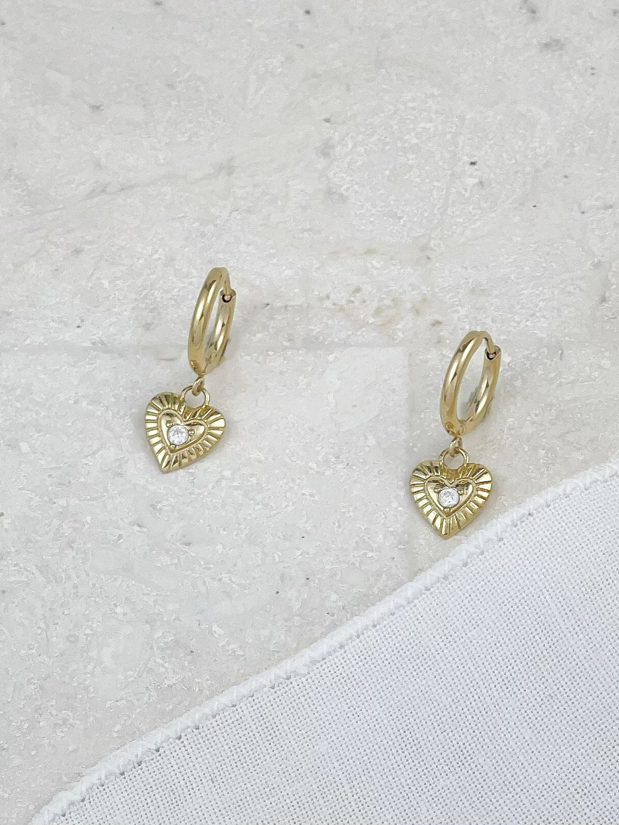 Gold Cubic Zirconia Heart Earrings