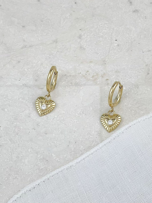 Gold Cubic Zirconia Heart Earrings