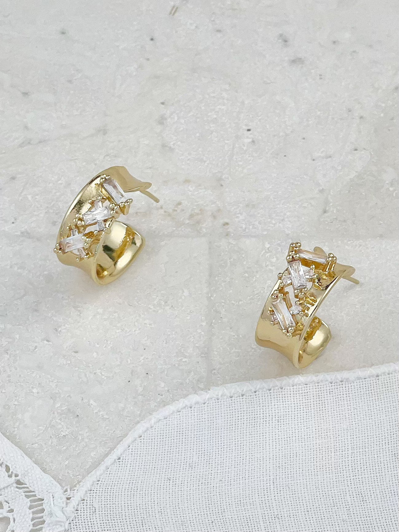 Gold Plated Rock Sugar Crystal Mini Hoop Earrings