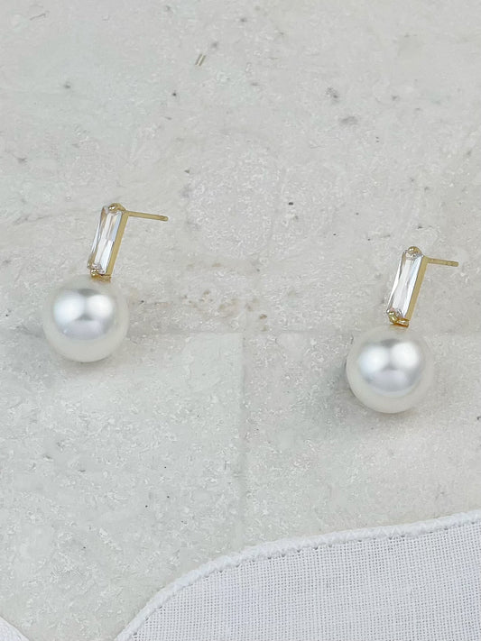 Gold Plated Diamond Pearl Stud Earrings