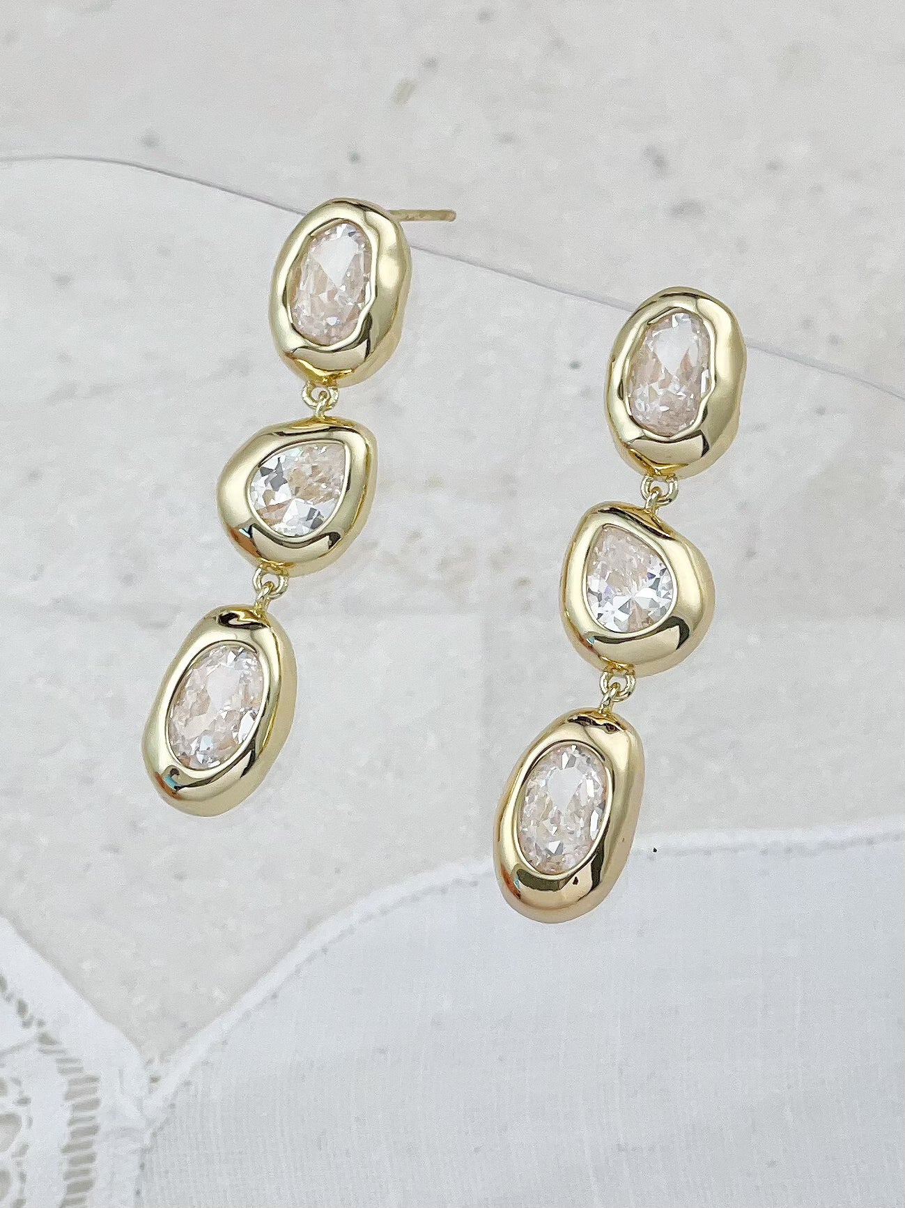 Gold Plated Molten Diamond Earrings