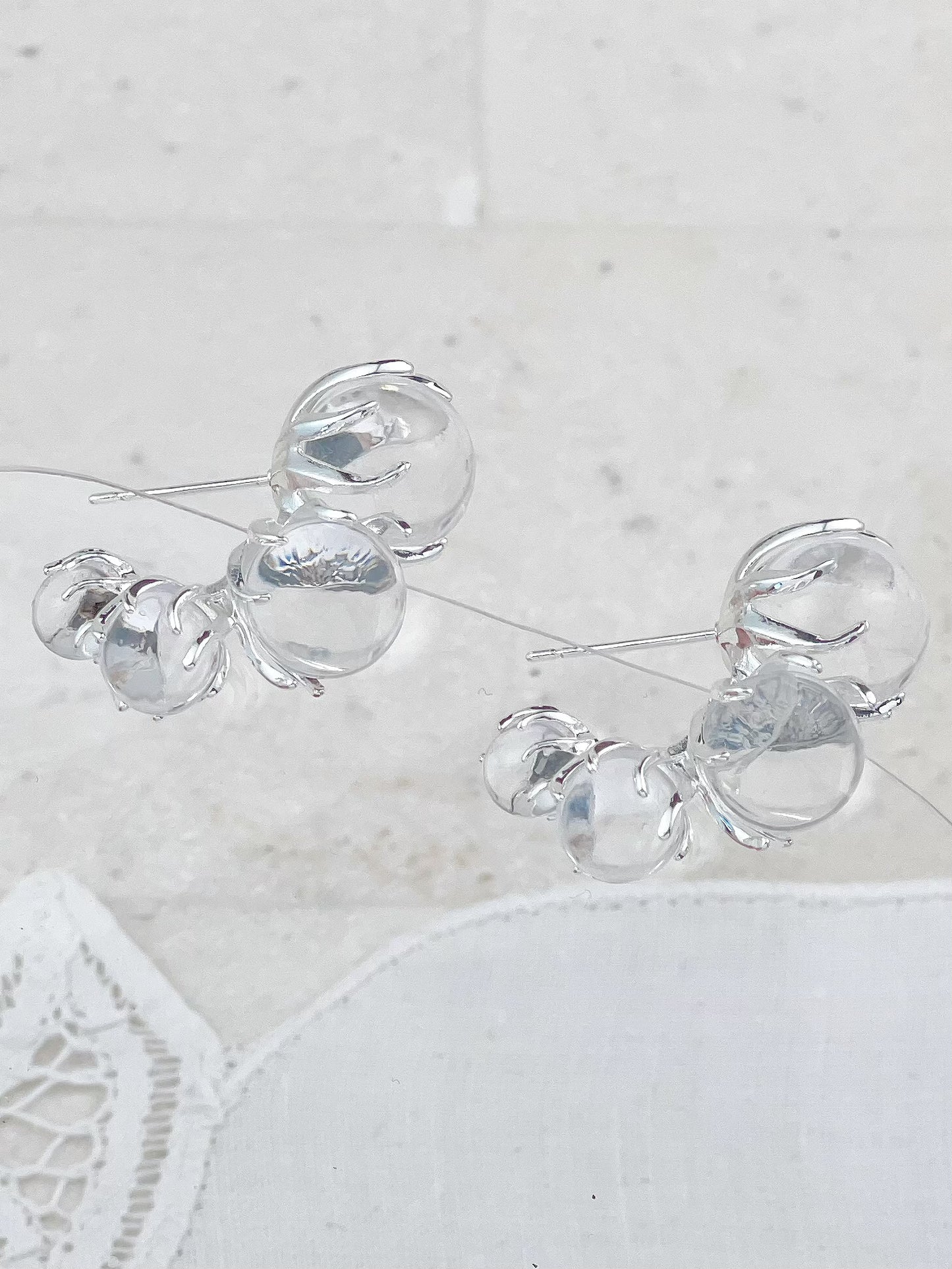 Silver Crystal Ball Earrings