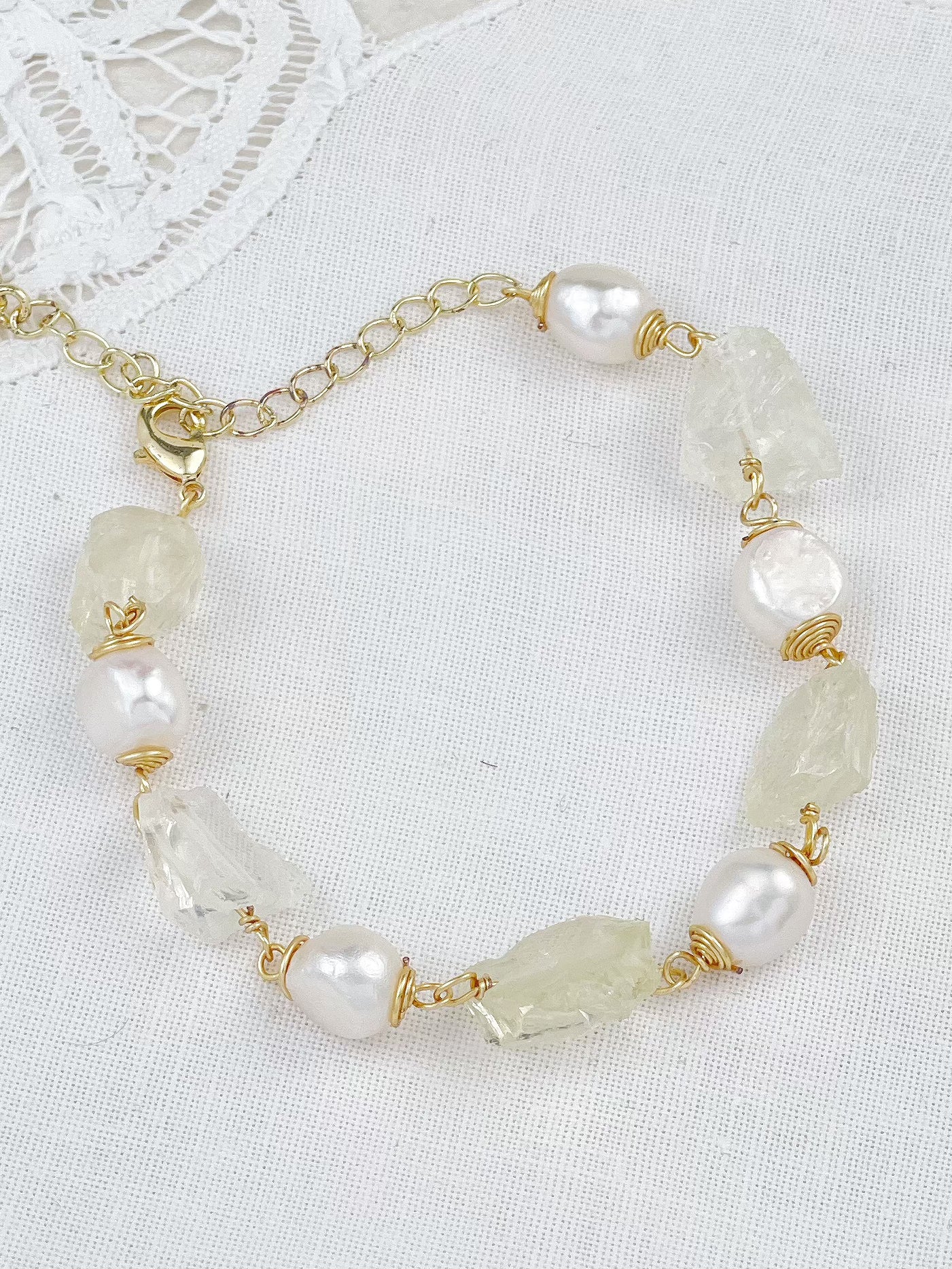 Gold Plated Rock Crystal And Freshwater Pearl Bracelet