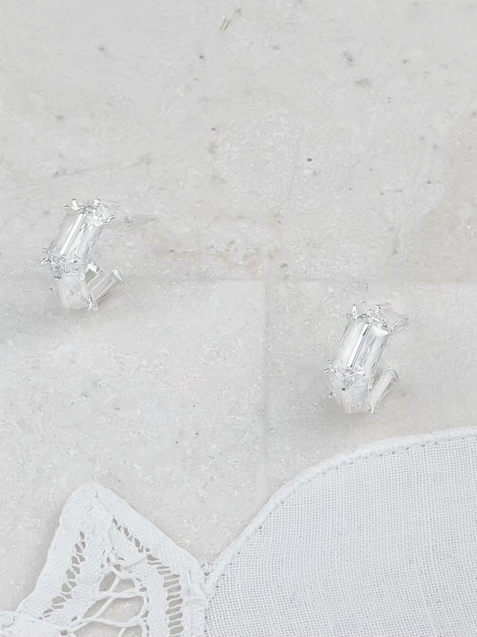 Silver Baguette Diamond Mini Hoop Earrings