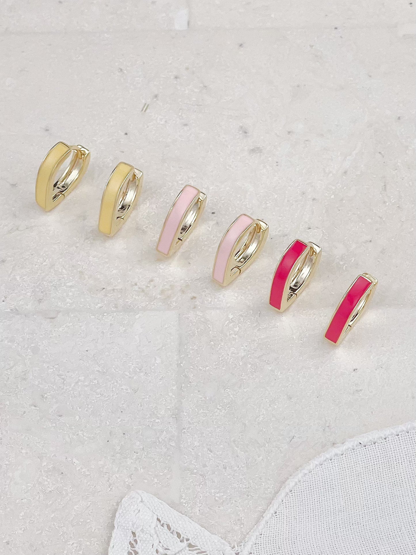 Gold Plated Enamel Mini Hoop Earrings 3-Pack