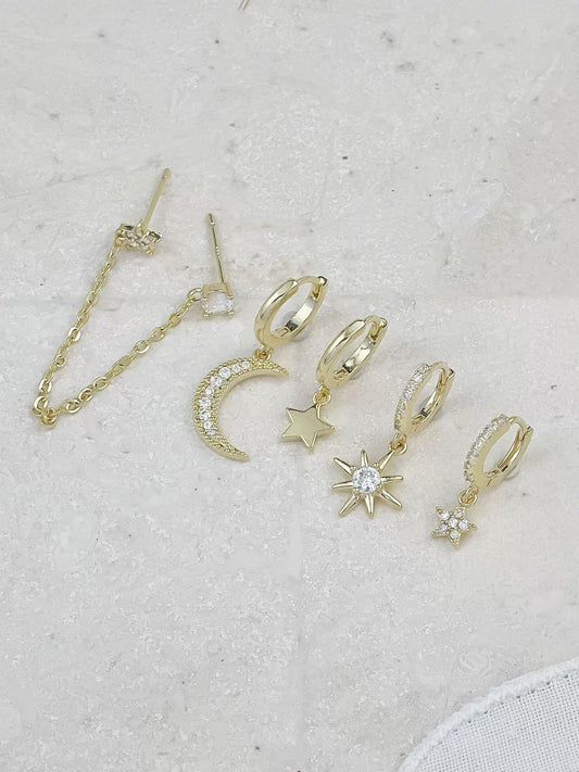 Gold Plated Night Sky Series Diamond Mini Hoop Earrings 3-Pack