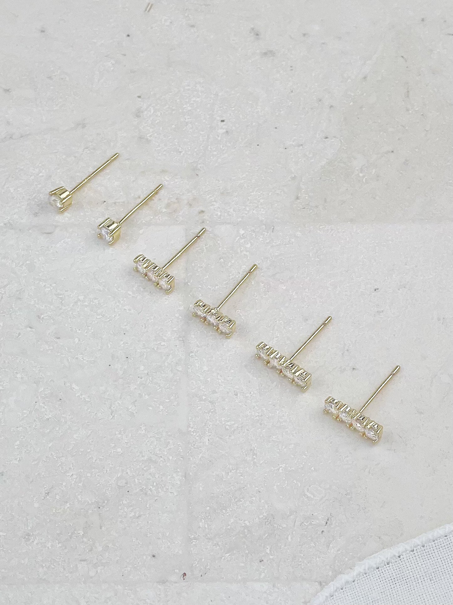 Gold Plated Diamond Stud Earrings 3-Pack