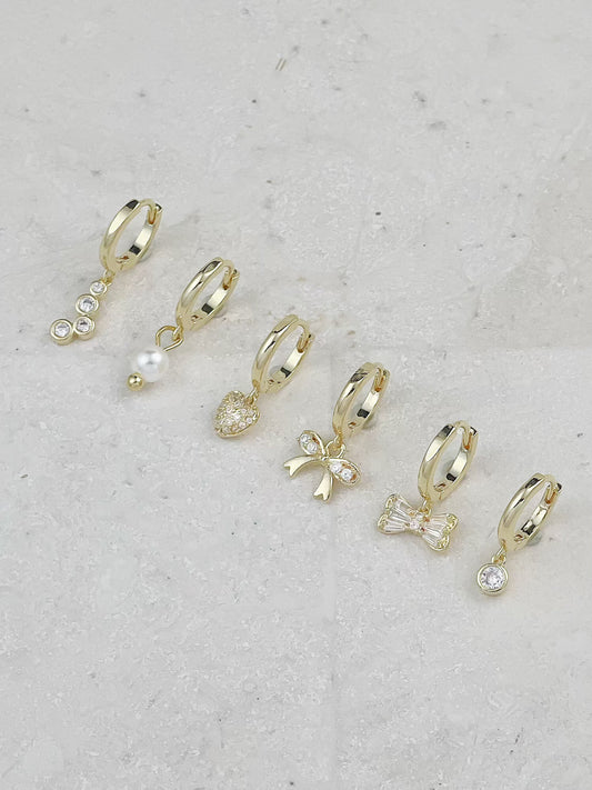 Gold Plated Diamond Set Mini Hoop Earrings 3-Pack