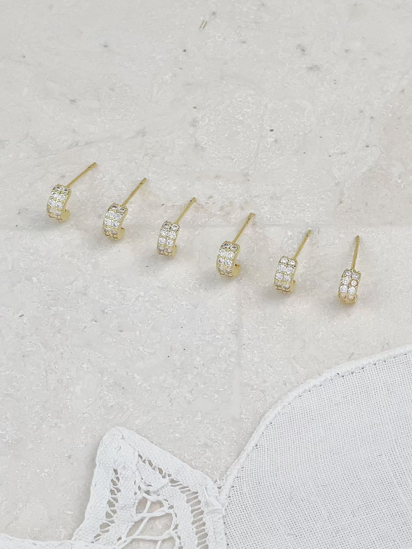 Gold Plated Mini Diamond Semicircle Set Earrings 3-Pack