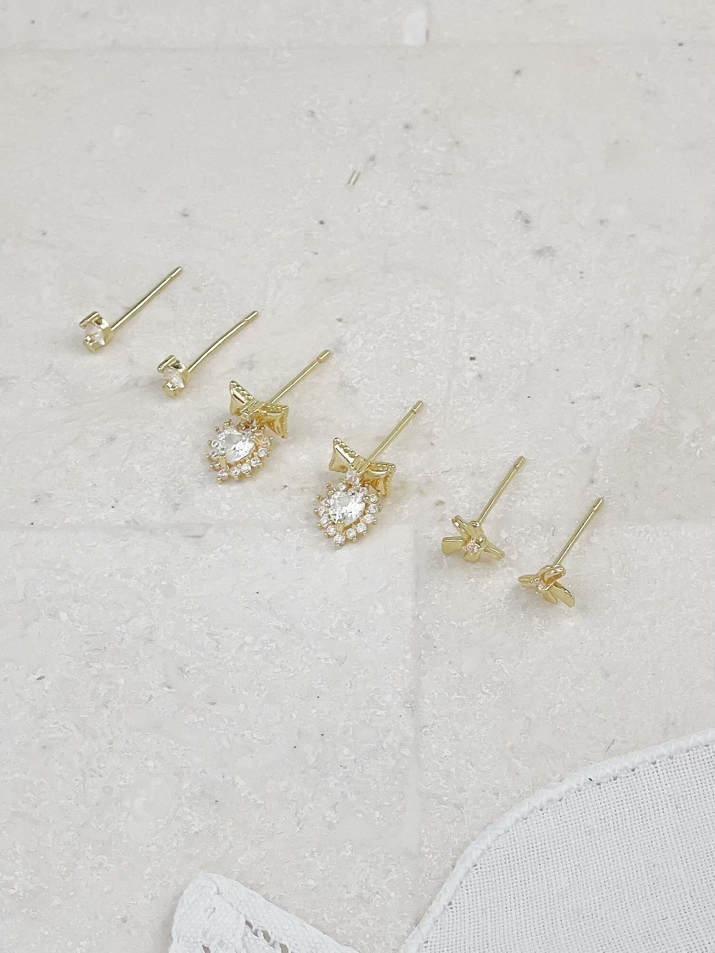 Gold Plated Diamond Mini Bow Set Stud Earrings 3-Pack