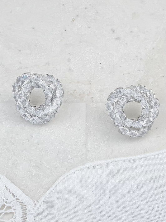 Silver Plated Drop Diamond Circle Stud Earrings