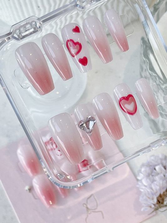 Pink Heart Press On Nails
