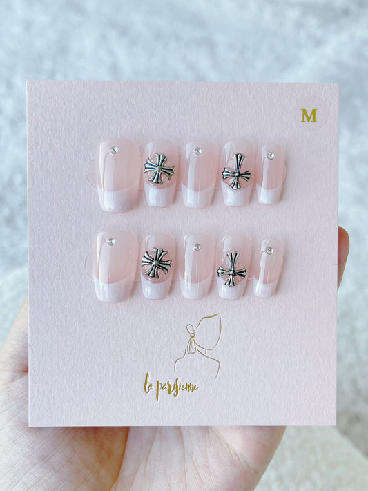 Cross French Manicure Press On Nails