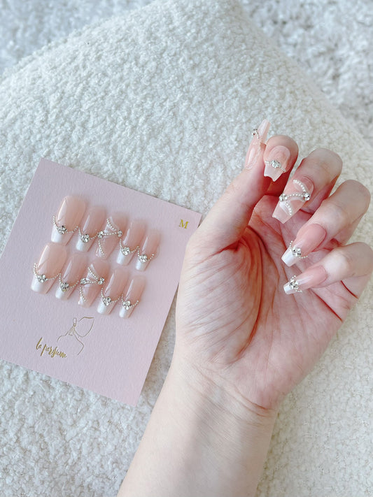 Ribbon French Manicure Press On Nails