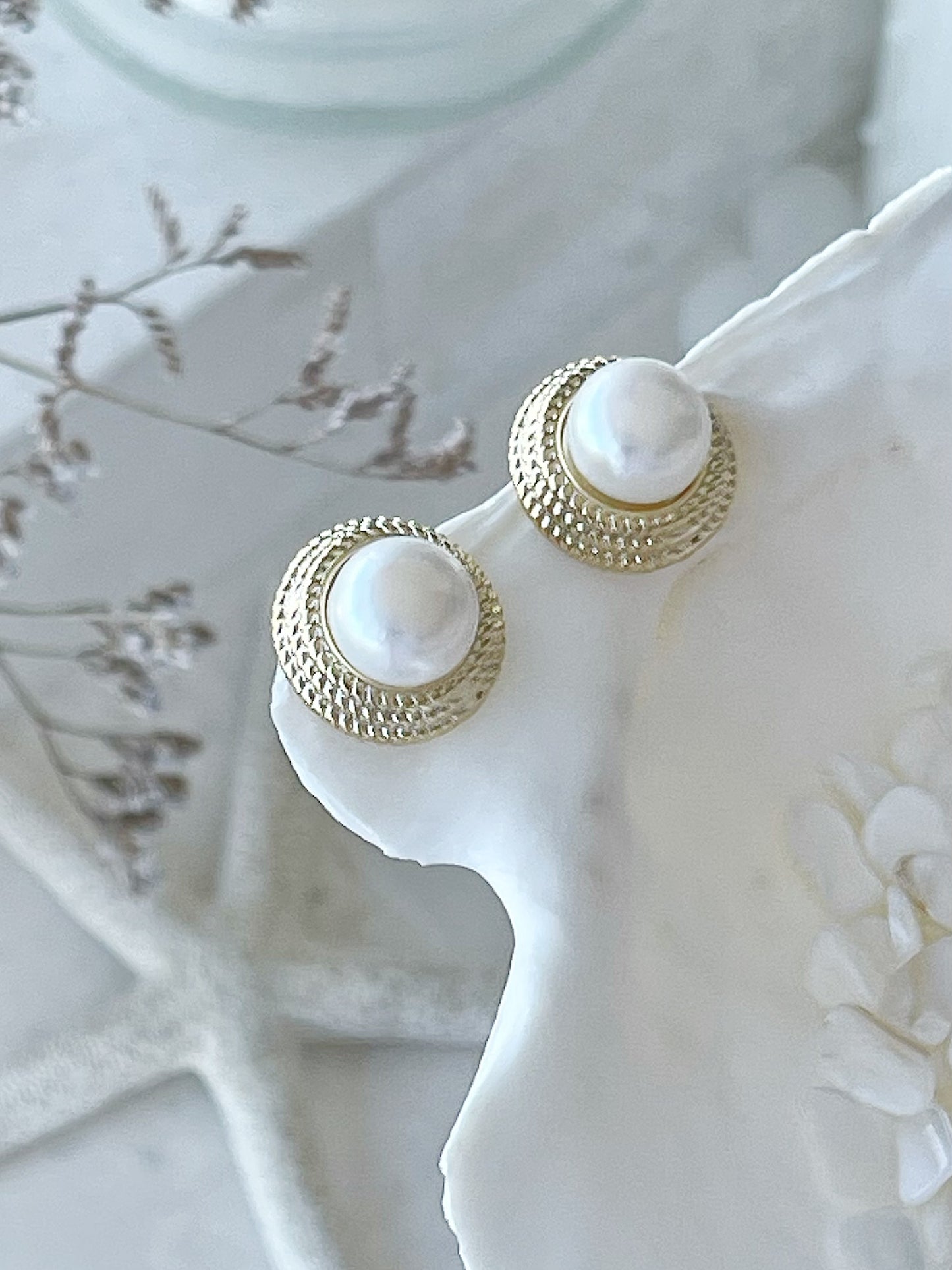 Xareni Gold Plated Freshwater Pearl Stud Earrings