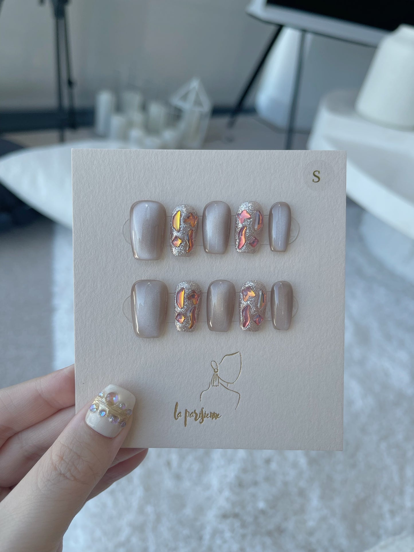 Cat Eye Latte Press On Nails