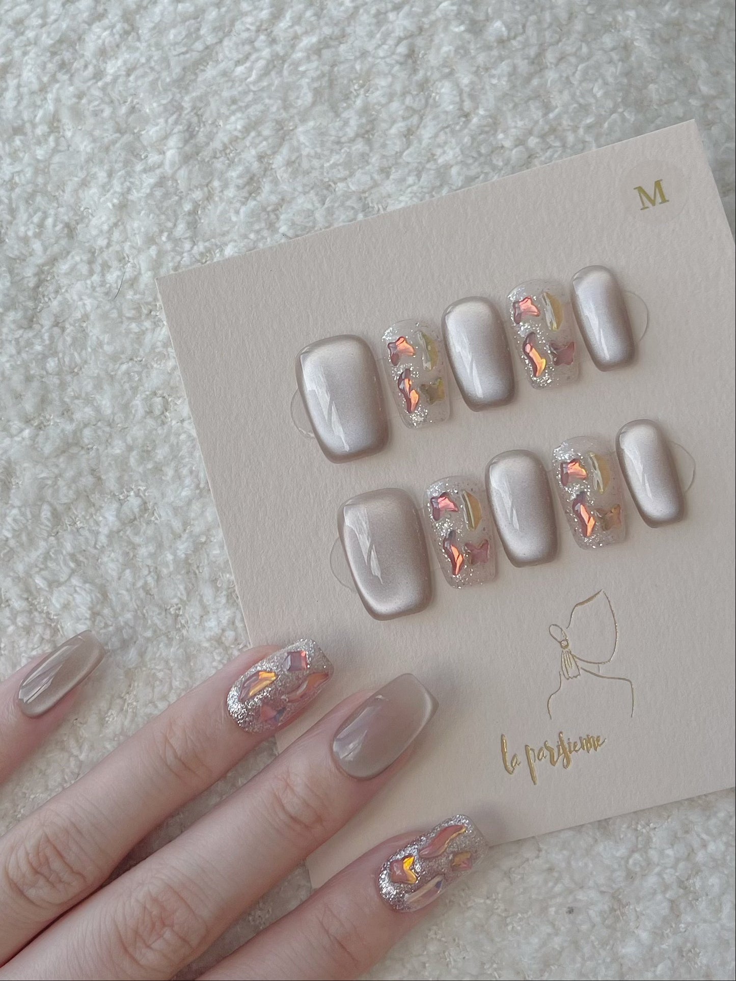 Cat Eye Latte Press On Nails